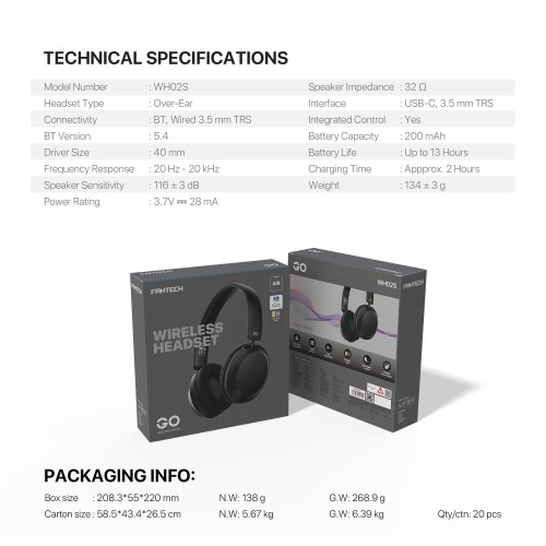 Fantech WH02S Blutooth Headphone BLUE