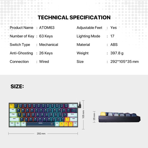 FANTECH MK874V2 ATOM63 MIZU EDITION Mechanical Gaming Keyboard