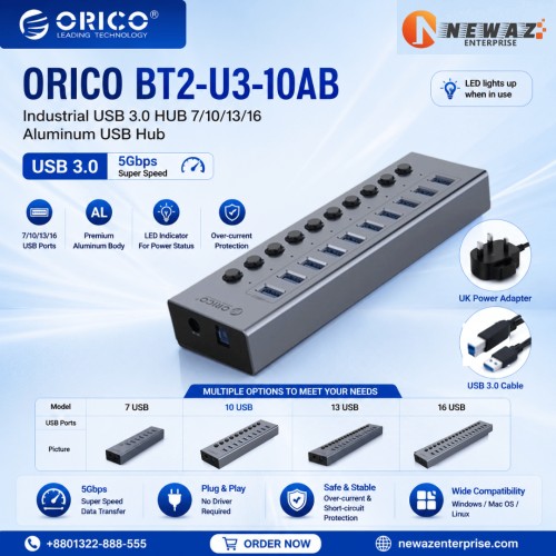 ORICO BT2U3-10AB 10-Port Hub With Individual Switches