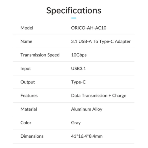 ORICO AH-AC10 USB3.1 to Type-C Adapter