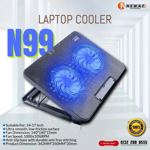 N99 LAPTOP COOLING PAD Height Adjustable 2 Dual Fan Stand