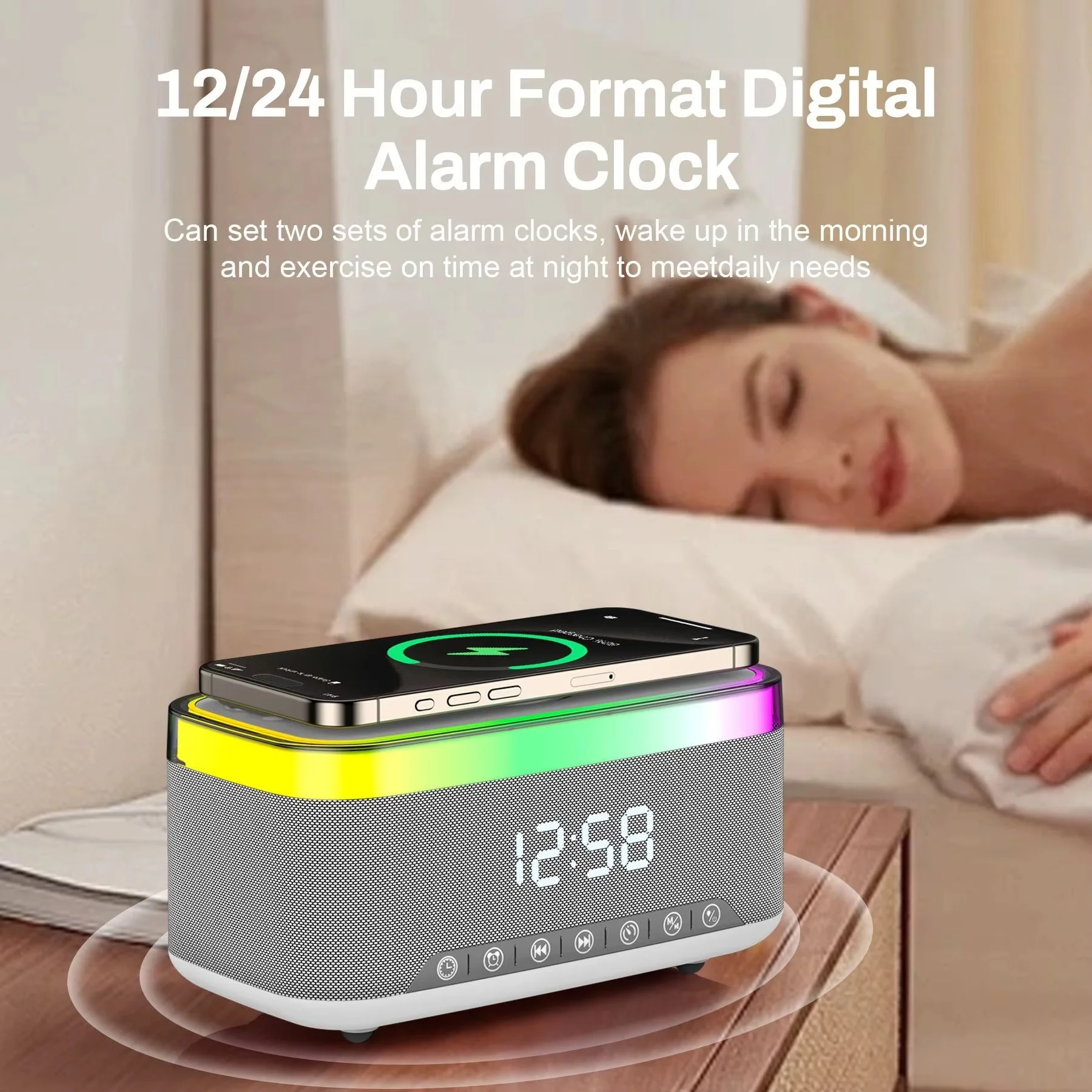 SA-148 Wireless Charging Speaker Clock Bluetooth RGB