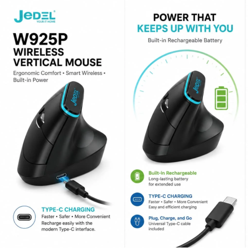 JEDEL W925P Wireless Vertical Ergonomic Mouse