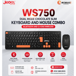 JEDEL WS750 Dual Mode BT And 2.4ghz Chocolate Slim Keyboard Mouse Combo