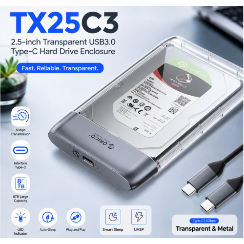 Orico TX25C3 2.5-inch Transparent USB3.0 Type-C Hard Drive Enclosure