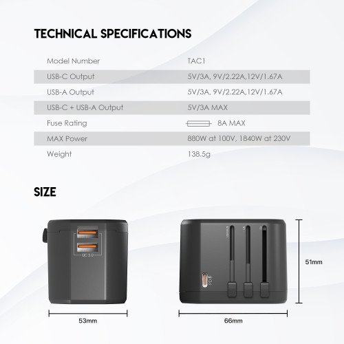 FANTECH TAC1 Universal PowerCube Travel Multi Adapter