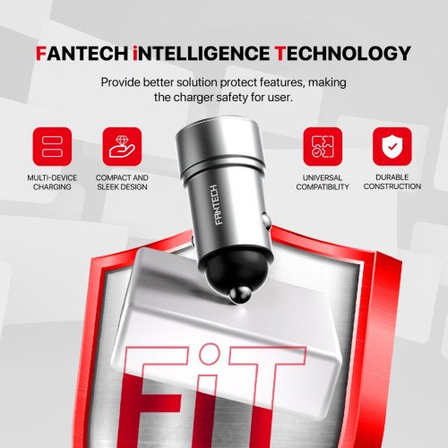 Fantech PME15 PowerMove 15W 2 Port Car Charger Adapter Silver