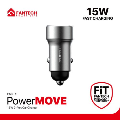 Fantech PME15 PowerMove 15W 2 Port Car Charger Adapter Silver
