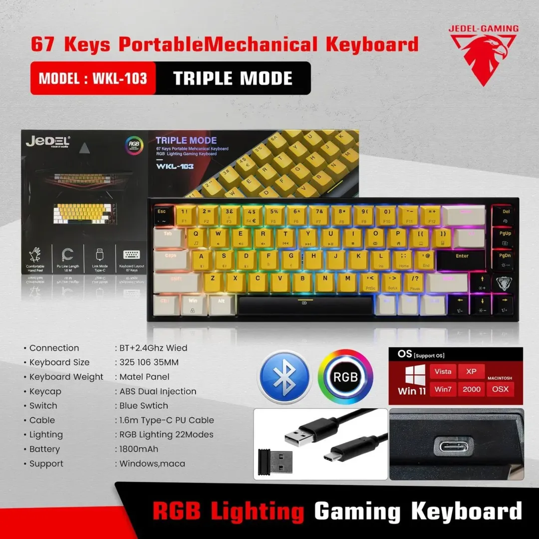 JEDEL WKL-103 TRI-MODE RGB Mechanical Keyboard Price in BD